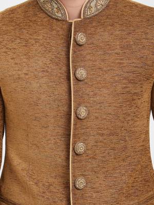 Brown Embroidered Jute Jodhpuri Sherwani 5