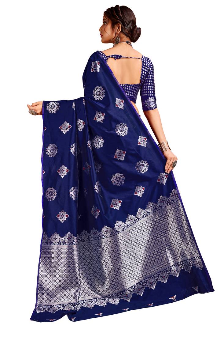 BLUE WOVEN silk blend SAREE WITH BLOUSE