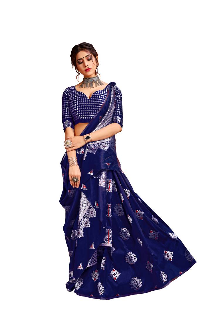BLUE WOVEN silk blend SAREE WITH BLOUSE