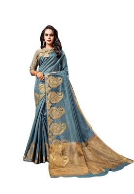 Blue woven cotton silk saree with blouse 1