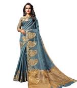 Blue woven cotton silk saree with blouse