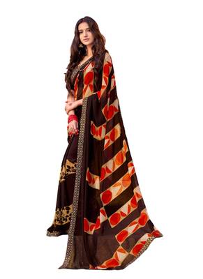 Brown printed georgette saree with blouse 1