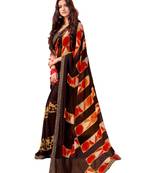 Brown printed georgette saree with blouse