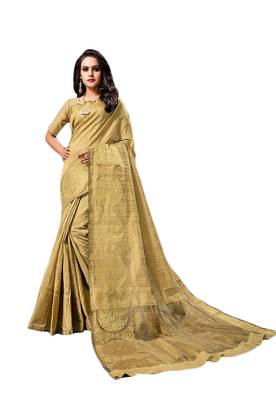 Golden woven cotton silk saree with blouse 1