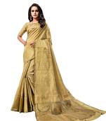 Golden woven cotton silk saree with blouse