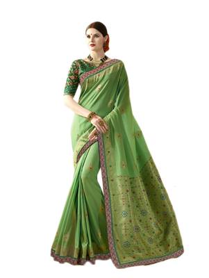 Green embroidered banarasi silk saree with blouse 1