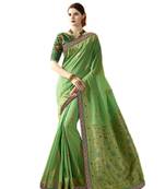Green embroidered banarasi silk saree with blouse