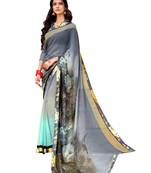 Grey printed georgette saree with blouse
