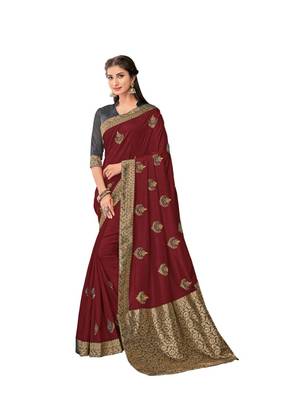 Maroon embroidered art silk saree with blouse 1