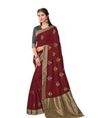 Maroon embroidered art silk saree with blouse