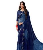 Navy blue printed georgette saree with blouse