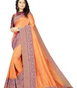 Orange embroidered cotton silk saree with blouse
