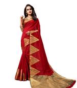 Red woven cotton silk saree with blouse