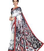 White printed crepe saree with blouse