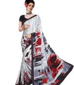 White printed crepe saree with blouse