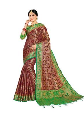 Wine woven art silk saree with blouse 1