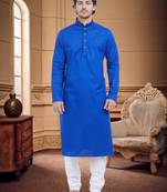 Royal Blue Plain Cotton Kurta Pajama