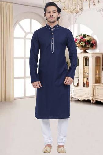 Navy Blue Plain Cotton Kurta Pajama