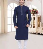 Navy Blue Plain Cotton Kurta Pajama