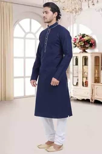 Navy Blue Plain Cotton Kurta Pajama