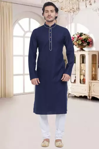 Navy Blue Plain Cotton Kurta Pajama
