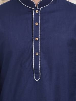 Navy Blue Plain Cotton Kurta Pajama 5