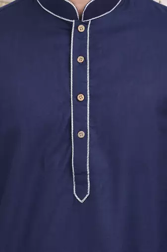 Navy Blue Plain Cotton Kurta Pajama