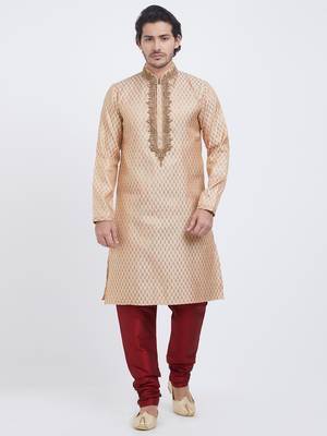 Fawn Plain Art Silk Kurta Pajama 1