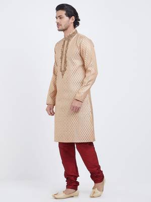 Fawn Plain Art Silk Kurta Pajama 2