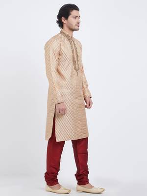 Fawn Plain Art Silk Kurta Pajama 3