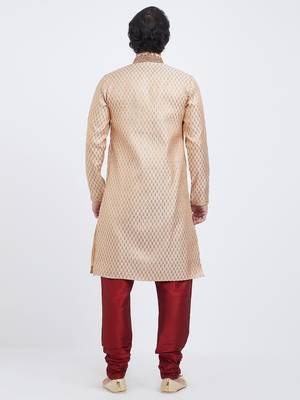 Fawn Plain Art Silk Kurta Pajama 4