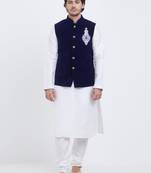 Navy Blue Embroidered Velvet Kurta Pajama