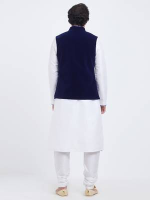 Navy Blue Embroidered Velvet Kurta Pajama 4