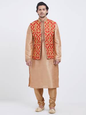 Red Embroidered Art Silk Kurta Pajama 1