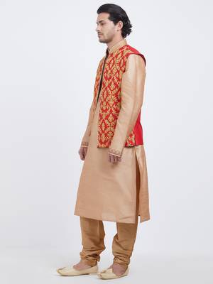 Red Embroidered Art Silk Kurta Pajama 2