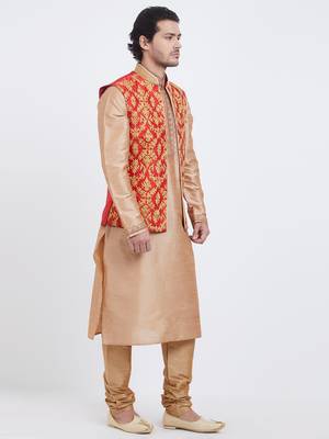 Red Embroidered Art Silk Kurta Pajama 3