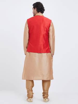Red Embroidered Art Silk Kurta Pajama 4