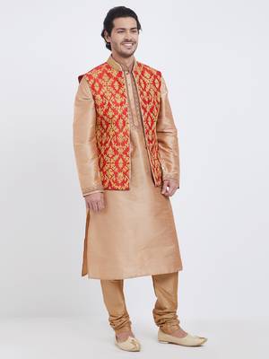 Red Embroidered Art Silk Kurta Pajama 5
