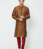 Brown Embroidered Cotton Kurta Pajama
