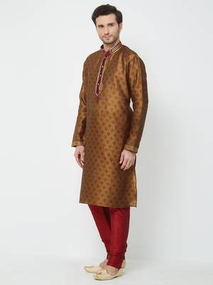 Brown Embroidered Cotton Kurta Pajama 2