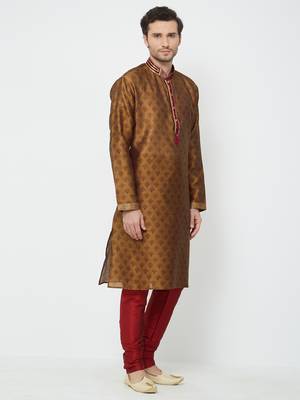 Brown Embroidered Cotton Kurta Pajama 3