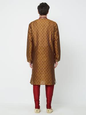 Brown Embroidered Cotton Kurta Pajama 4