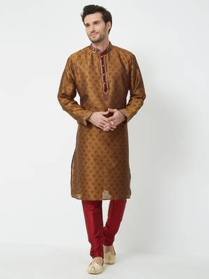 Brown Embroidered Cotton Kurta Pajama 5