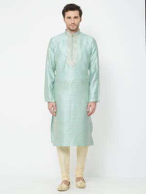 Sky Blue Embroidered Art Silk Kurta Pajama 1