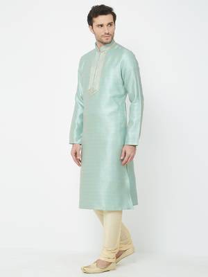 Sky Blue Embroidered Art Silk Kurta Pajama 2