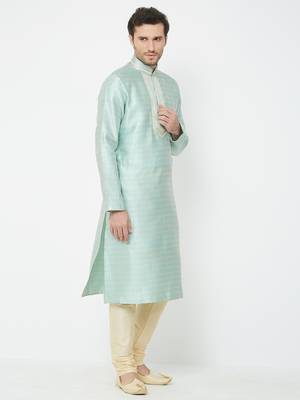 Sky Blue Embroidered Art Silk Kurta Pajama 3