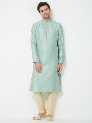 Sky Blue Embroidered Art Silk Kurta Pajama 5