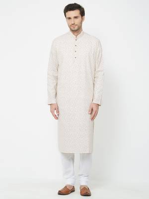 White Embroidered Cotton Kurta Pajama 1