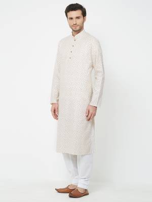 White Embroidered Cotton Kurta Pajama 2