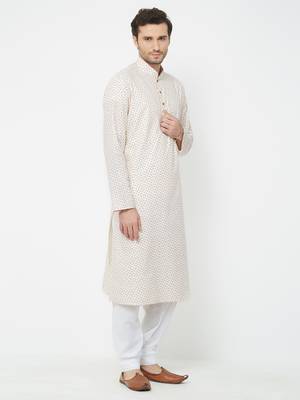 White Embroidered Cotton Kurta Pajama 3